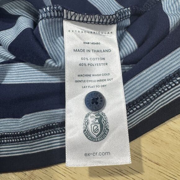 Extracurricular Polo Shirt Mens L Blue Striped Embroidered Logo Golf Dad Casual - Picture 7 of 9